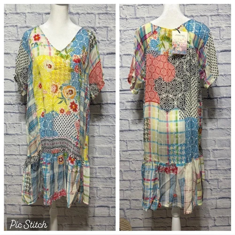 Johnny Was Patchwork Top Happy Tunic / Dress  Style c27618b4 NWT Size Small S
